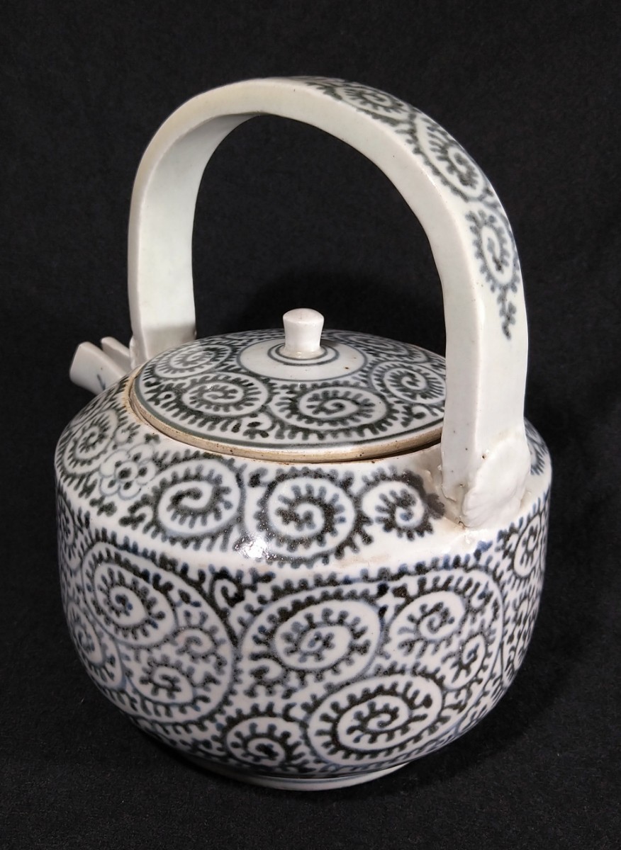  старый Imari белый фарфор с синим рисунком . Tang . документ 21cm большой заварной чайник вода примечание чайная посуда . чайная посуда Edo период bdise-52f2897-Q41