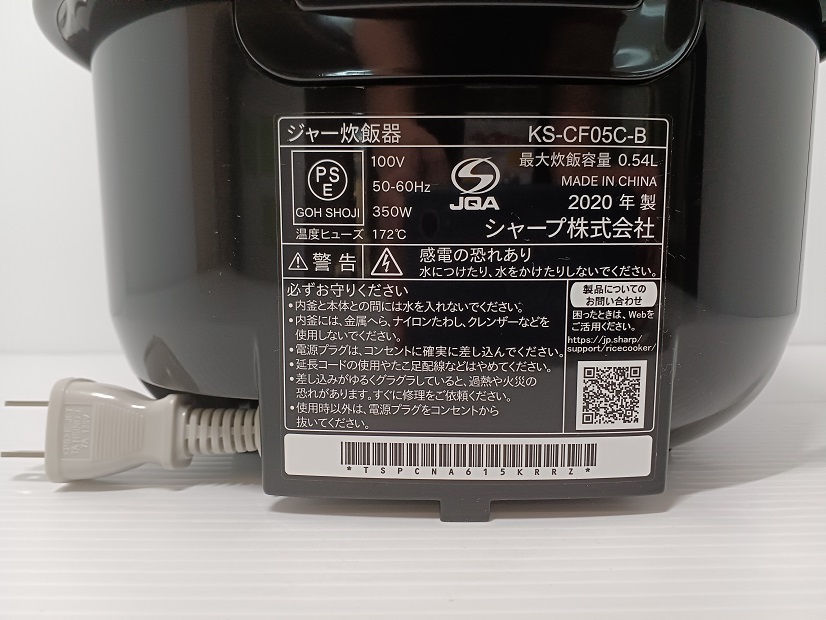 SHARP シャープ ジャー炊飯器 KS-CF05C-B(3合炊き）マイコン式 ブラック 2020年製【中古品】 ○YR-50988○ 