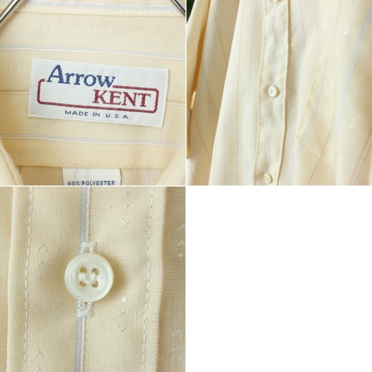 70s 80s USA製 ARROW 半袖 ライトフランネル ストライプ シャツ ベージュ メンズL相当 アメリカ古着　041223ss97_画像2