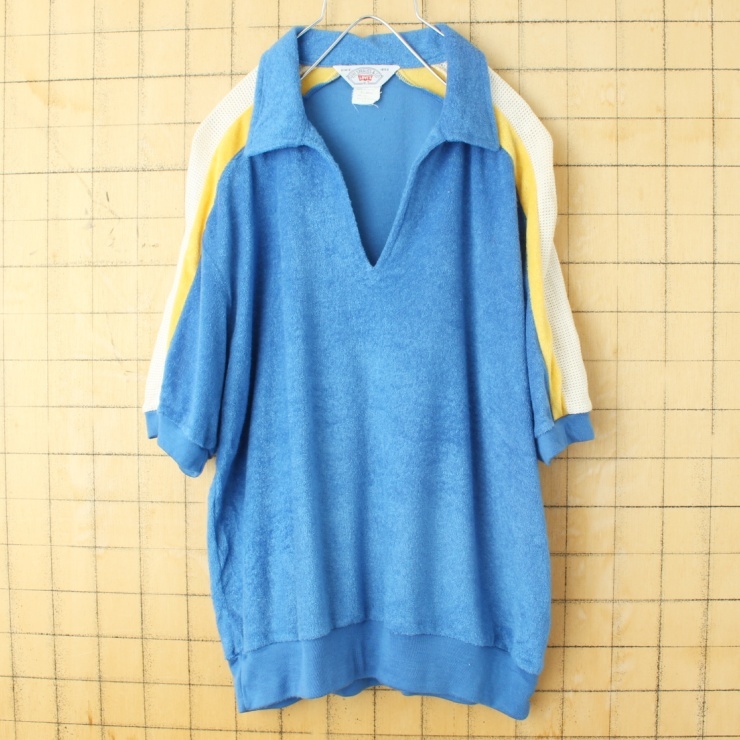 70 -х 80 -х годов США Levis Levis Pule Polo Рубашка Polo Blue Men Men XL Пляж с коротким рукавом старый серф -серф -американский