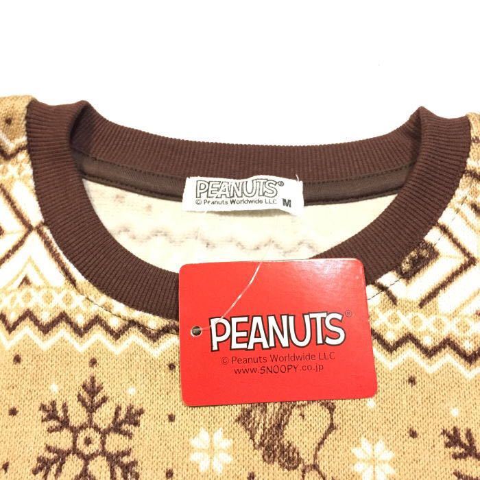 SALE 新品 正規 Ｍ PEANUTS ピーナッツ SNOOPY スヌーピー 雪柄 フリース トレーナー ニット セーター 裏起毛 ユニセックス BEIGE_画像8