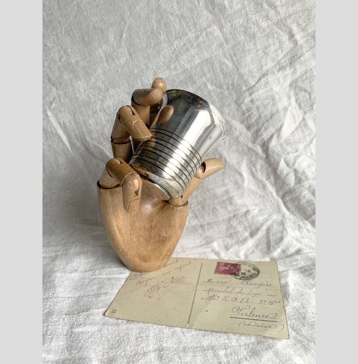 フランス 1930-50s ゴブレット シルバー プレート 銀 カップ ポット メタル 茶器 真鍮 トレイ 茶托 皿 茶道 器 骨董 アンティーク 2