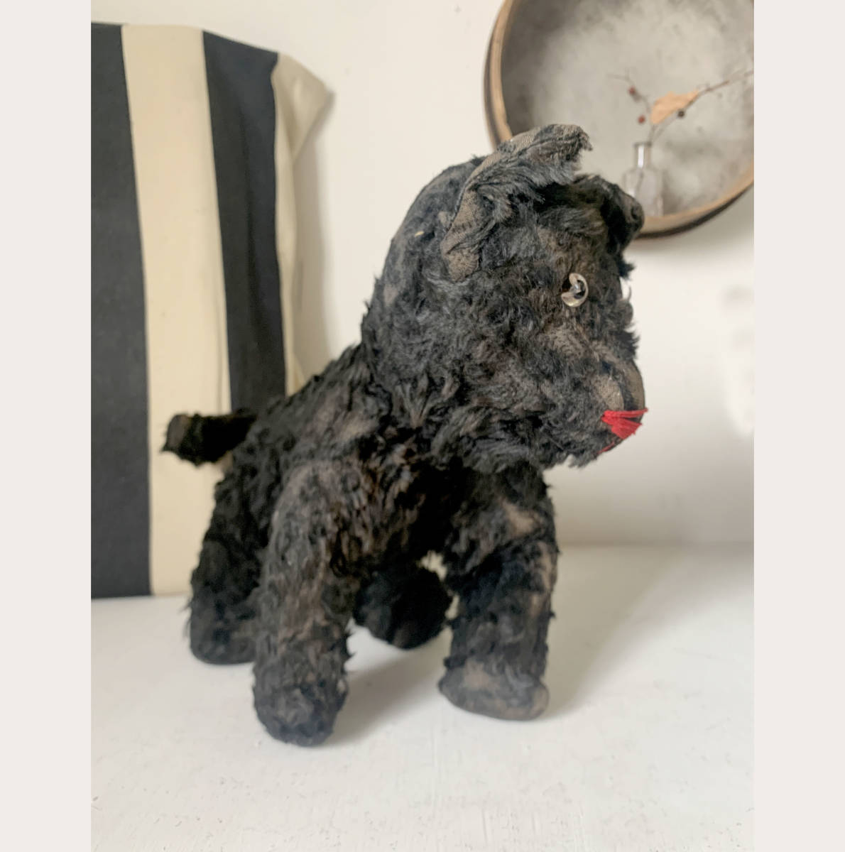 フランス 1900-30s 黒 犬 ぬいぐるみ 木毛 オブジェ おもちゃ 什器 民藝 美術 骨董 ヴィンテージ アンティーク