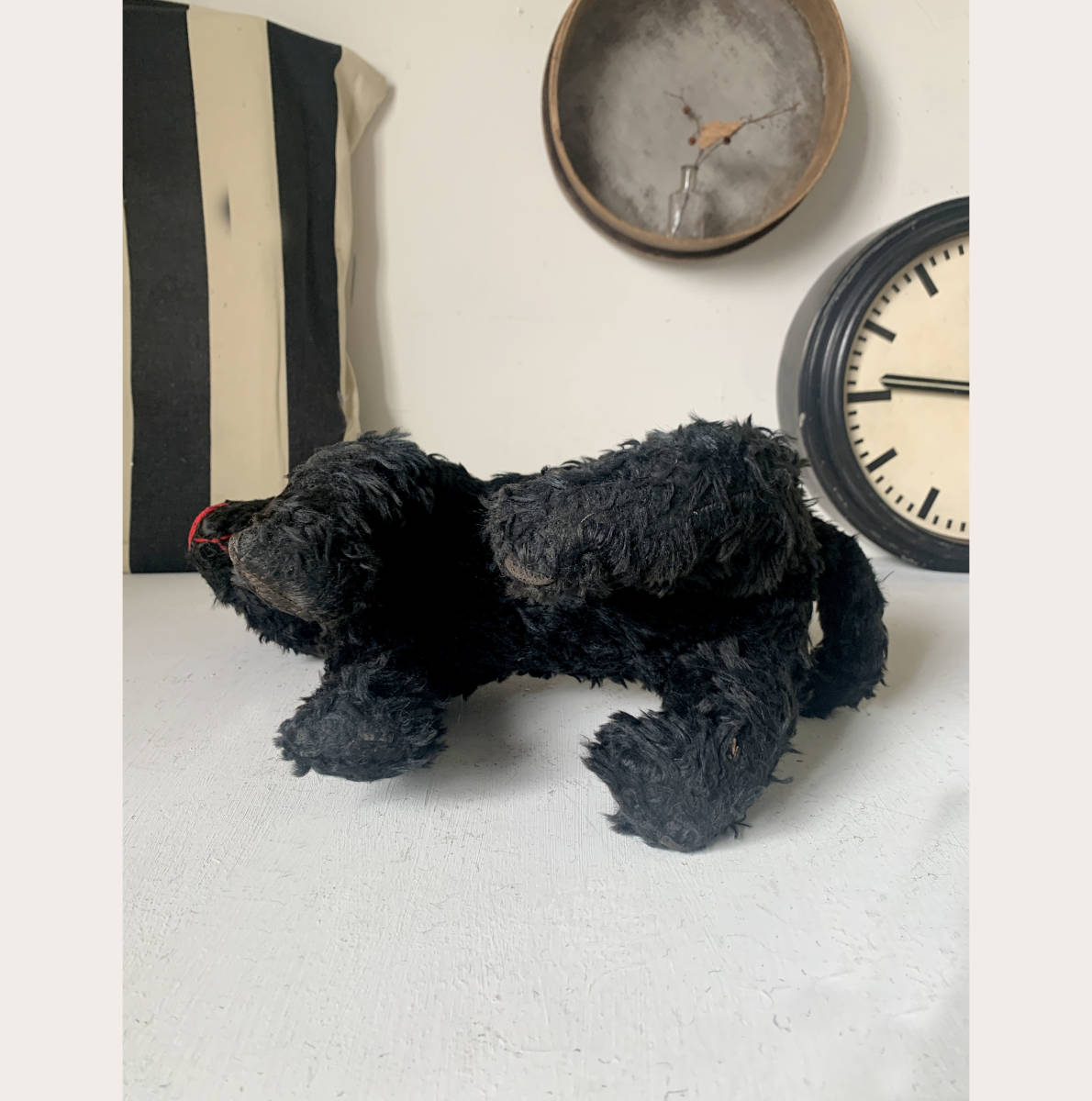 フランス 1900-30s 黒 犬 ぬいぐるみ 木毛 オブジェ おもちゃ 什器 民藝 美術 骨董 ヴィンテージ アンティーク