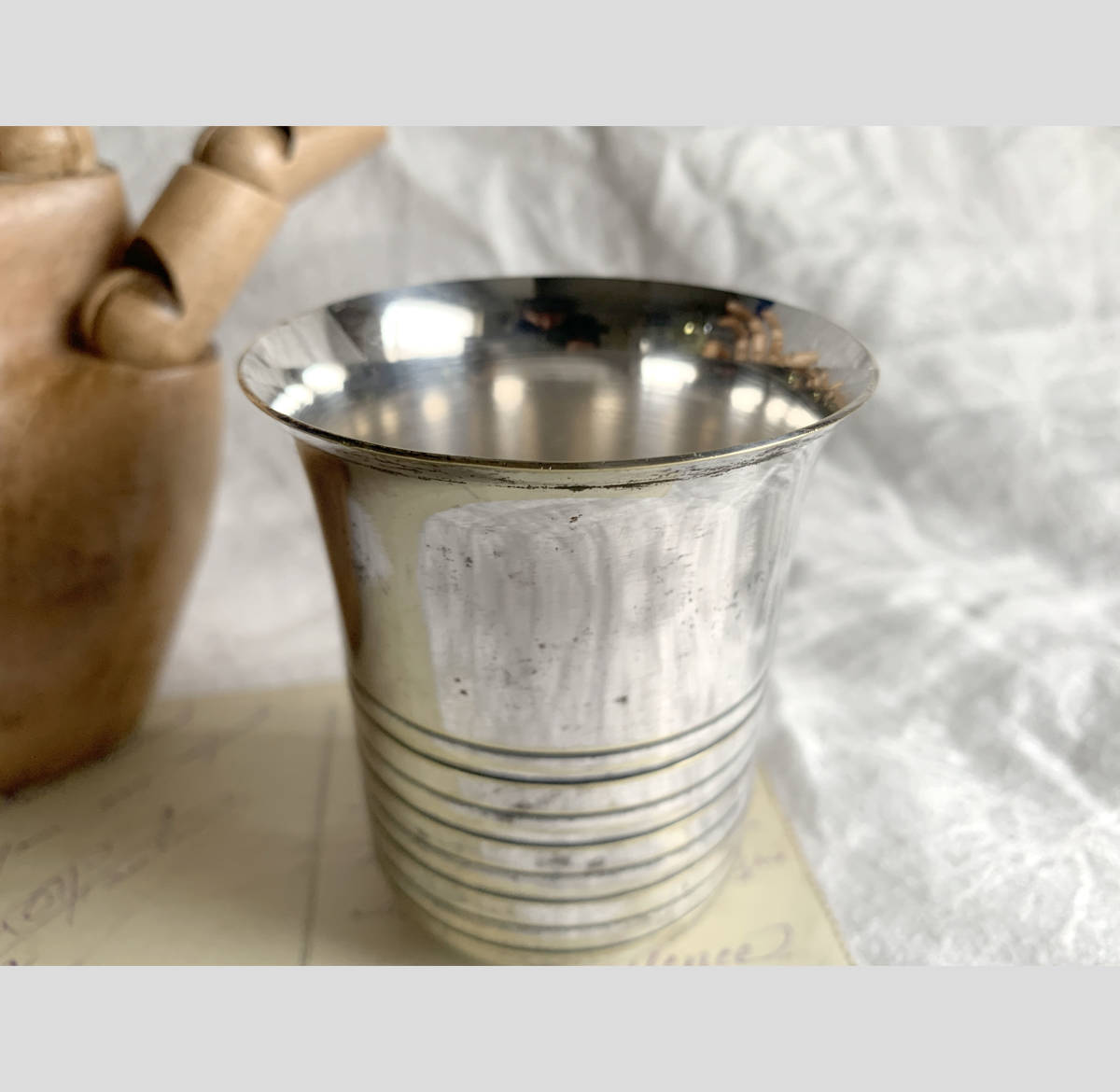 フランス 1930-50s ゴブレット シルバー プレート 銀 カップ ポット メタル 茶器 真鍮 トレイ 茶托 皿 茶道 器 骨董 アンティーク 2_画像7