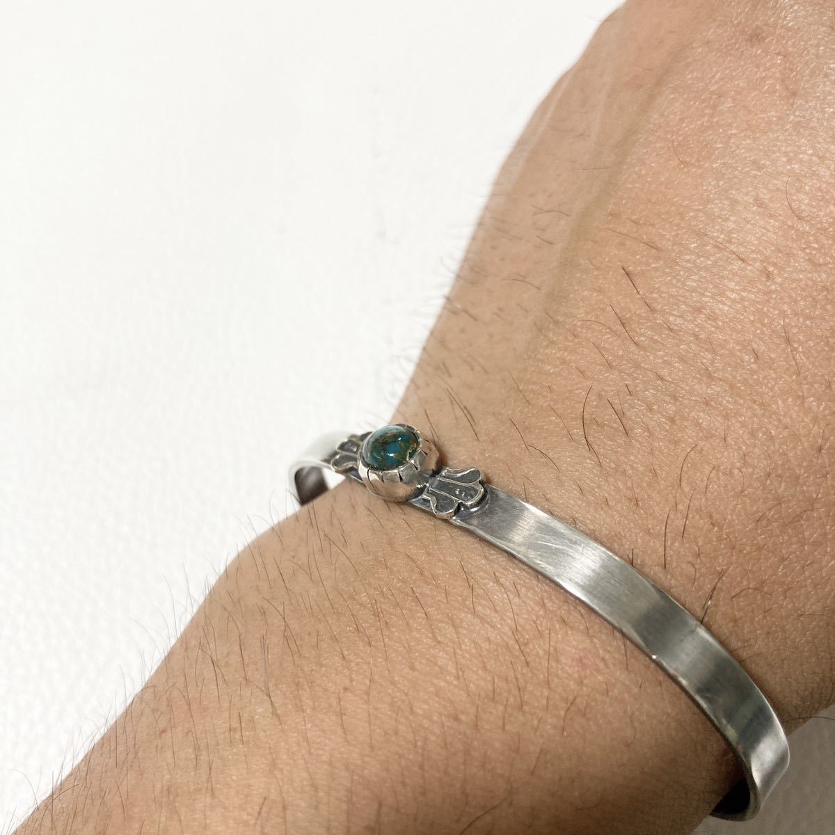 キングマン ターコイズ トルコ石 シルバー バングル ブレスレット # インディアンジュエリー ネイティブアメリカン ナバホ族 925
