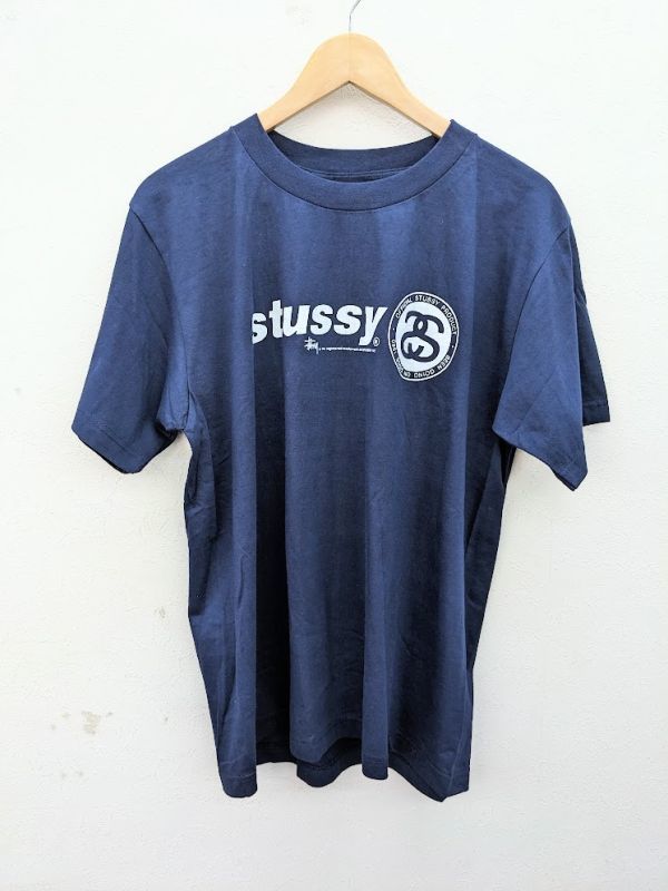 90s デッドストック STUSSY ステューシー シャネル ロゴ プリント Tシャツ ネイビー コットン dead stock USA製 OLD sオールド