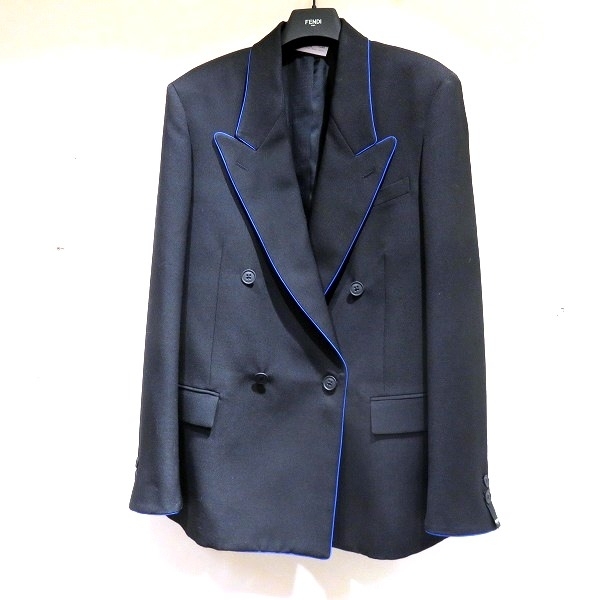 フェンディ ダブルブレストジャケット ブラック×ブルー 50サイズ アパレル ジャケット メンズ 美品☆0310 公式の ブランド別 