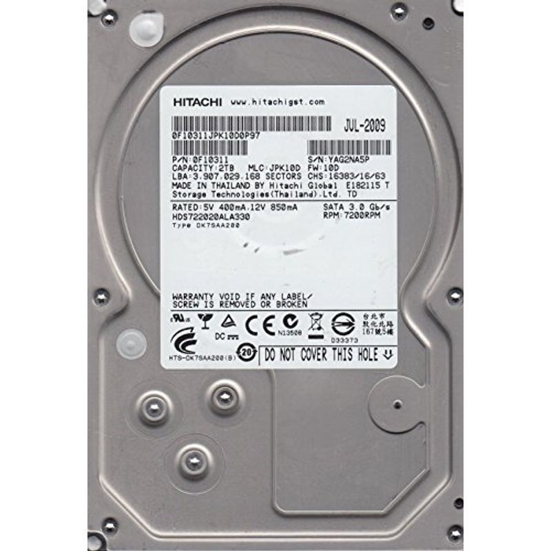 おすすめ HDS722020ALA330、PN 0F10311、MLC 3.5ハードドライブ SATA