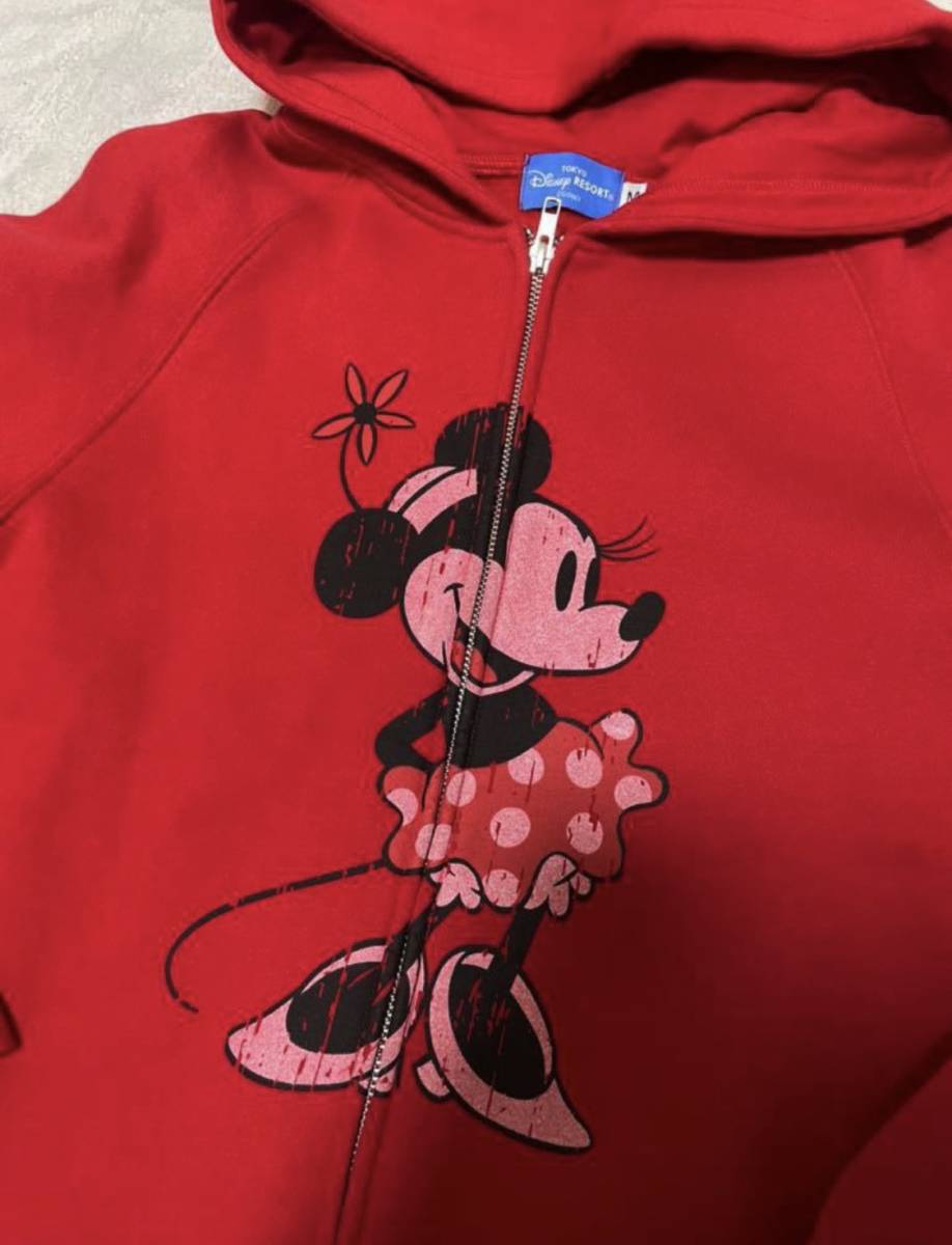 TDL 東京ディズニーランド ミッキーマウス 耳付き ジップアップ パーカー スウェット Ｍサイズ 赤 裏起毛 TOKYO Disney RESORT