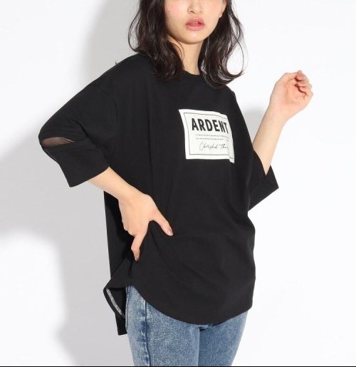 新品 PINK-latte 【コットン100%】ボックスロゴ貼り7分袖トップス