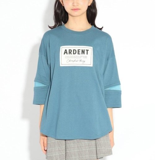 新品 PINK-latte 【コットン100%】ボックスロゴ貼り7分袖トップス