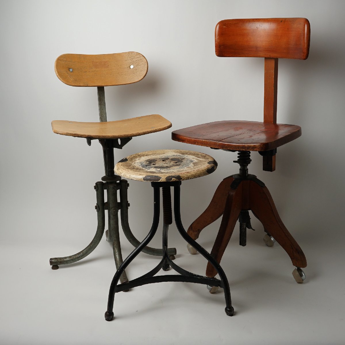 フランス ヴィンテージ インダストリアル 木製 チェアー 椅子[B116] 工業系 ブロカント 古物_画像10