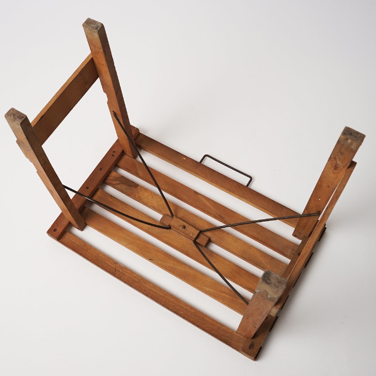 フランス アンティーク フォールディングチェア 木製 折り畳み椅子 スツール ヴィンテージ[B126]古道具 古家具_画像6