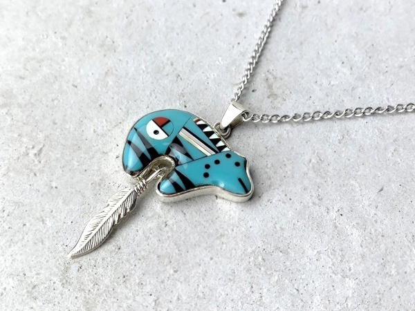  free shipping Vintage zni group in Ray Bear turquoise pendant neitib Indian jewelry necklace .. bear ZUNI STERLING