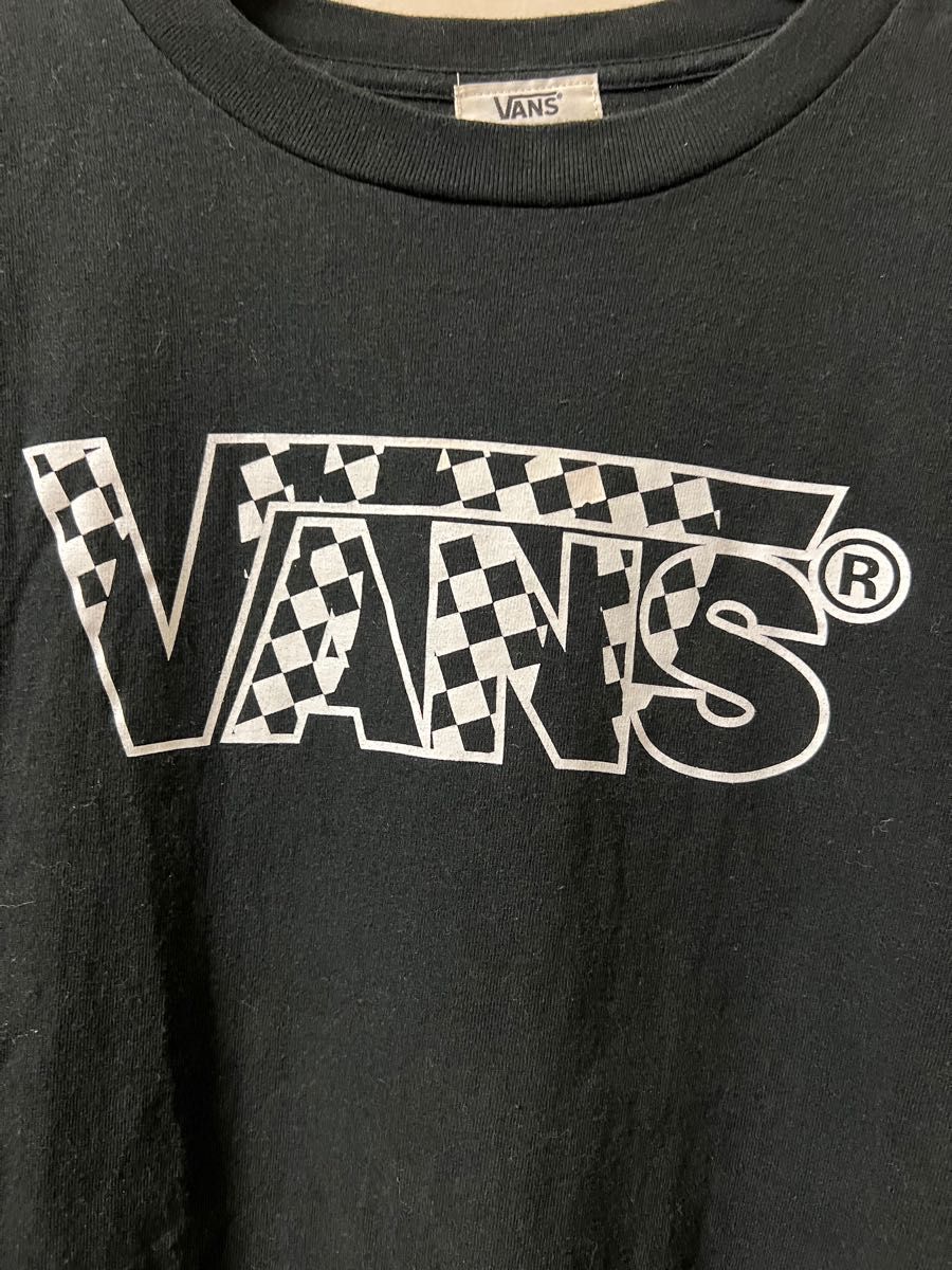 VANS ヴァンズ チェッカー ロゴ Tシャツ 半袖 カットソー L バンズ 黒 ブラック