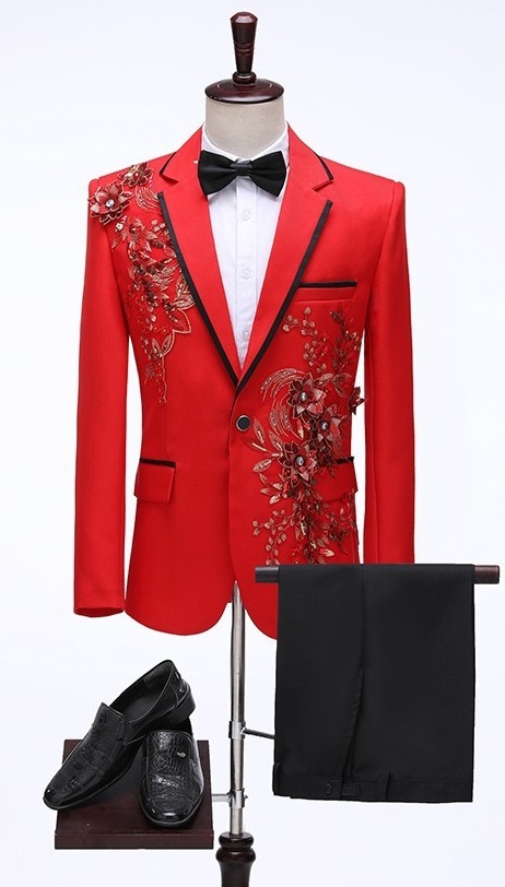 XT10-03b new goods fine quality 2 point set red ( red ) Stone 4 color development tuxedo single stage costume men's suit outer garment trousers S M L-3XL musical performance . chairmanship 