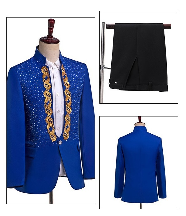 XT10-02e новый товар прекрасное качество 2 позиций комплект голубой ( синий ) Stone 5 цвет развитие смокинг одиночный stage костюм мужской костюм верхняя одежда брюки S M L-3XL исполнение . председательство 