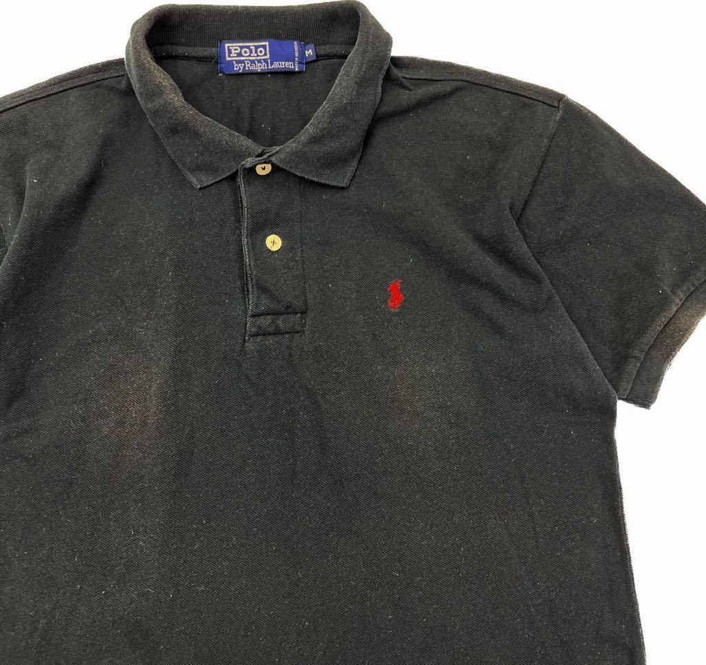 POLO RALPH LAUREN ☆ 古着らしい風合い◎ ブラック 半袖 ポロシャツ M アメカジ ストリート 古着MIX 定番 人気 ポロラルフローレン■FA220_画像4