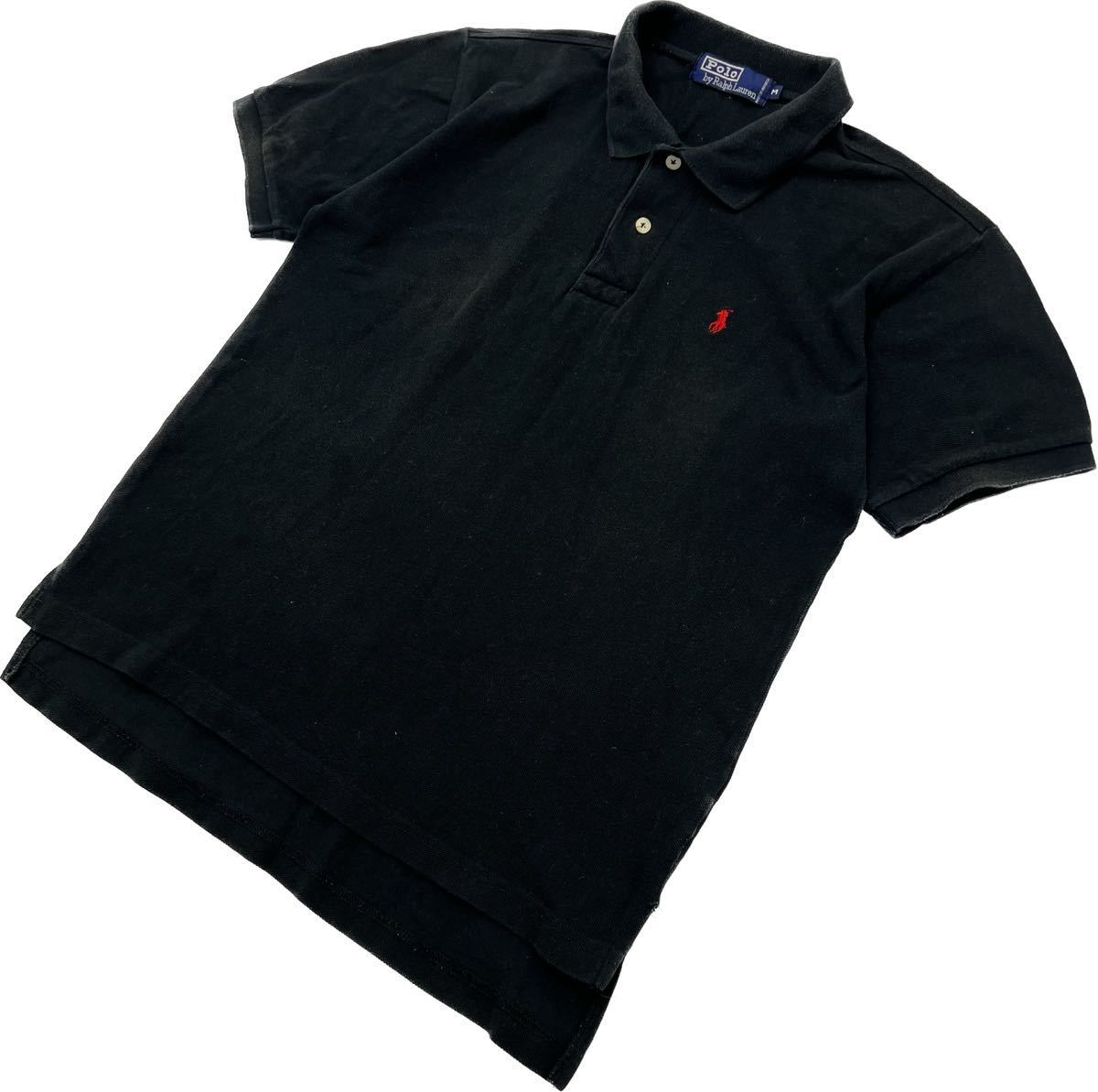 POLO RALPH LAUREN ☆ 古着らしい風合い◎ ブラック 半袖 ポロシャツ M アメカジ ストリート 古着MIX 定番 人気 ポロラルフローレン■FA220_画像1