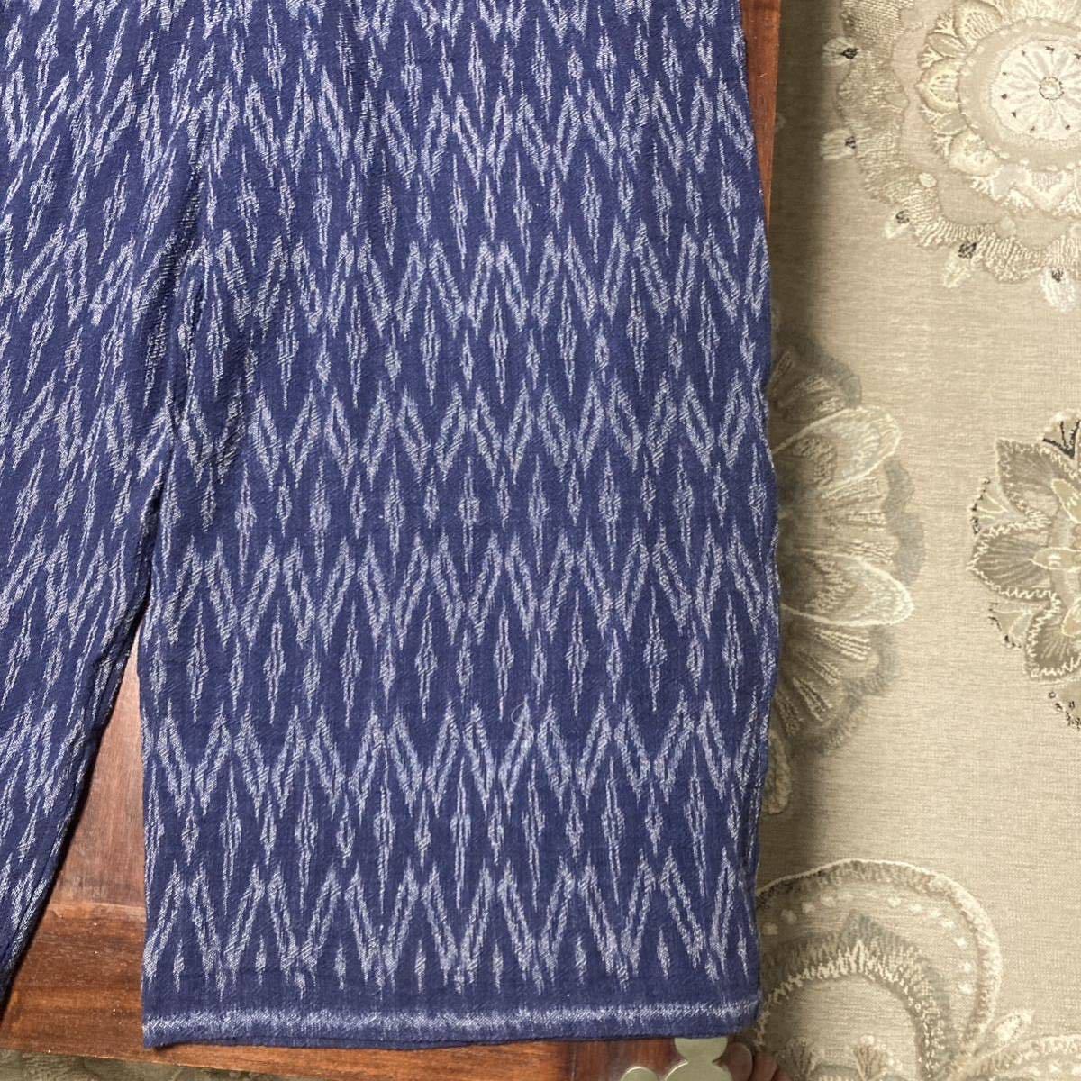 純正廉価 WT-AI-04 生成り*藍染めのストライプ柄*5m 手紡手織り - 素材