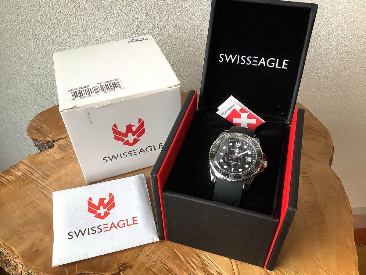 【SWISS EAGLE】SE-9052-33　ラバーバンド　ブラック　腕時計　電池交換済み_画像1