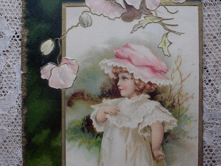 専用イギリスアンティークポストカード 美しい花を持つ少女 - 写真