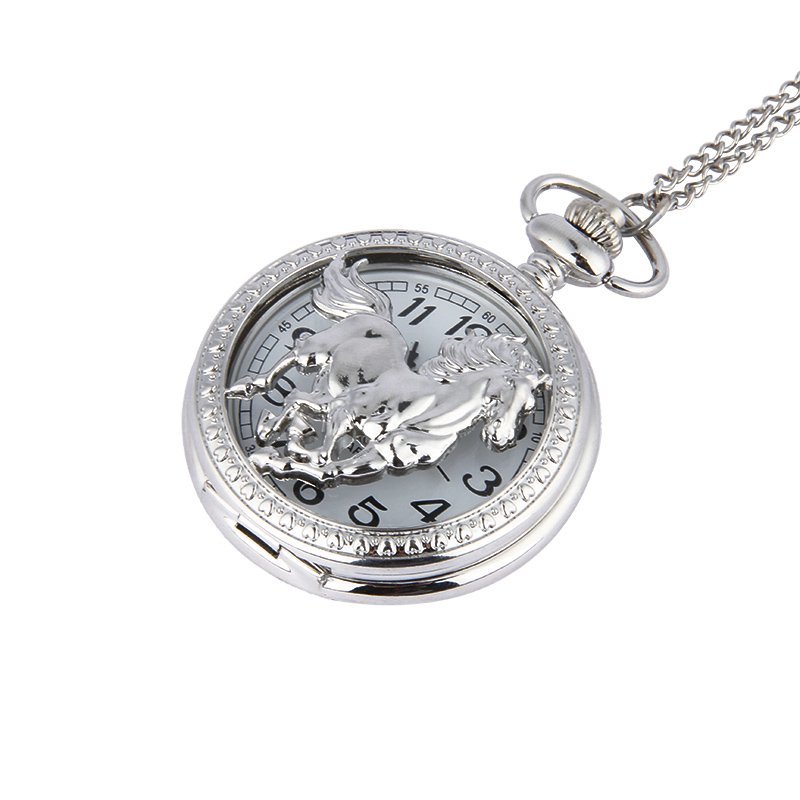  pocket watch hose horse pocket watch antique style silver chain necklace pendant quartz retro P3153
