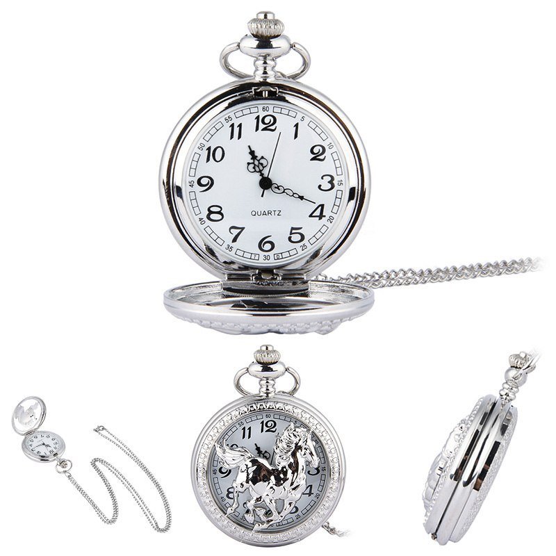  pocket watch hose horse pocket watch antique style silver chain necklace pendant quartz retro P3153