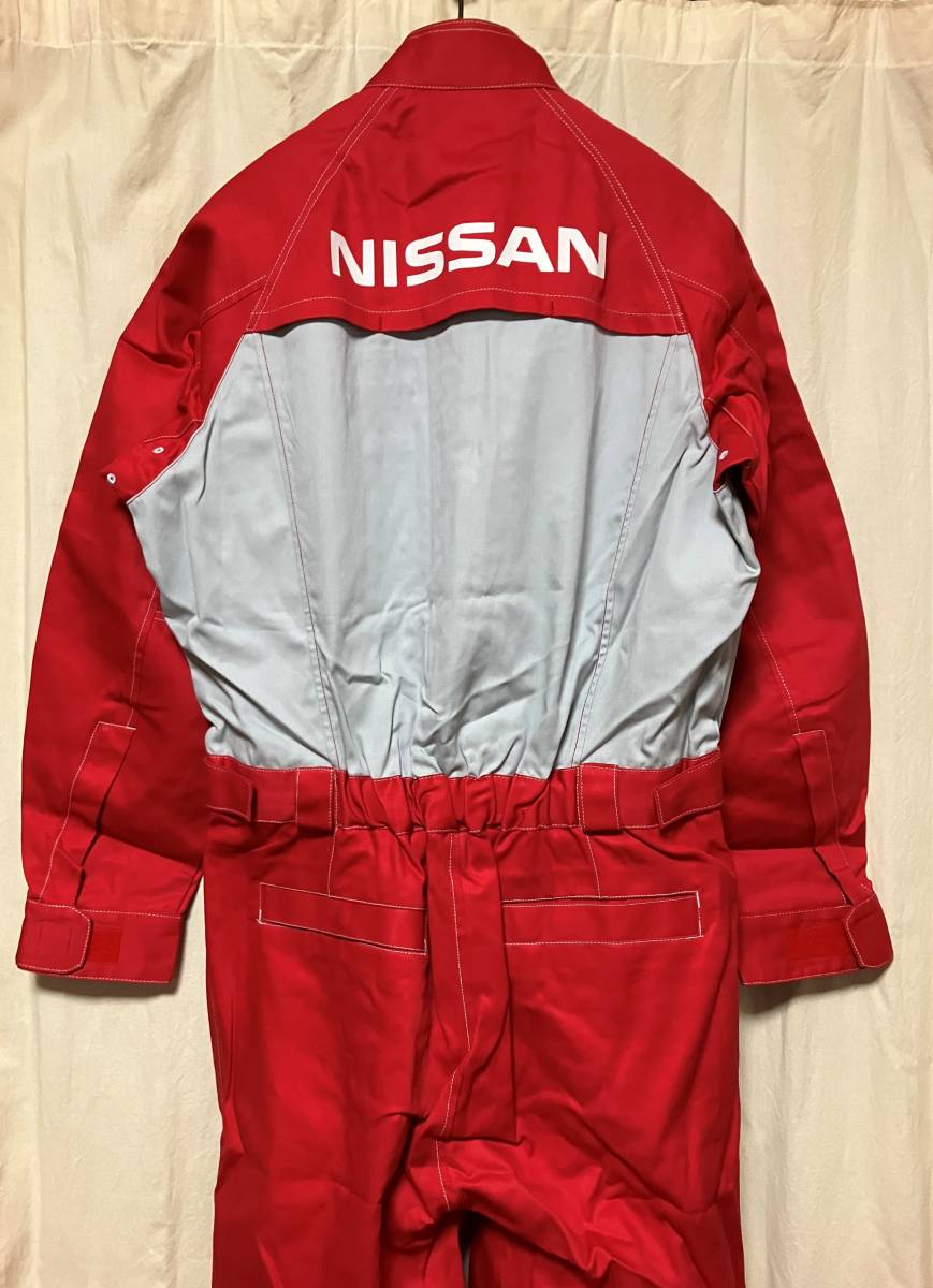 NISSAN 日産 プリント入り長袖ツナギ オールイン 赤/灰 2L 未使用品の画像4