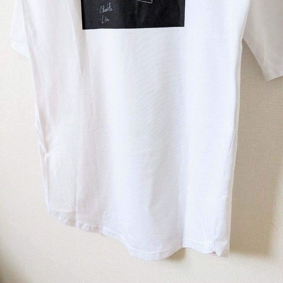 AMPHI　チュニック　Tシャツ　七分袖　バックプリント　白　Mサイズ