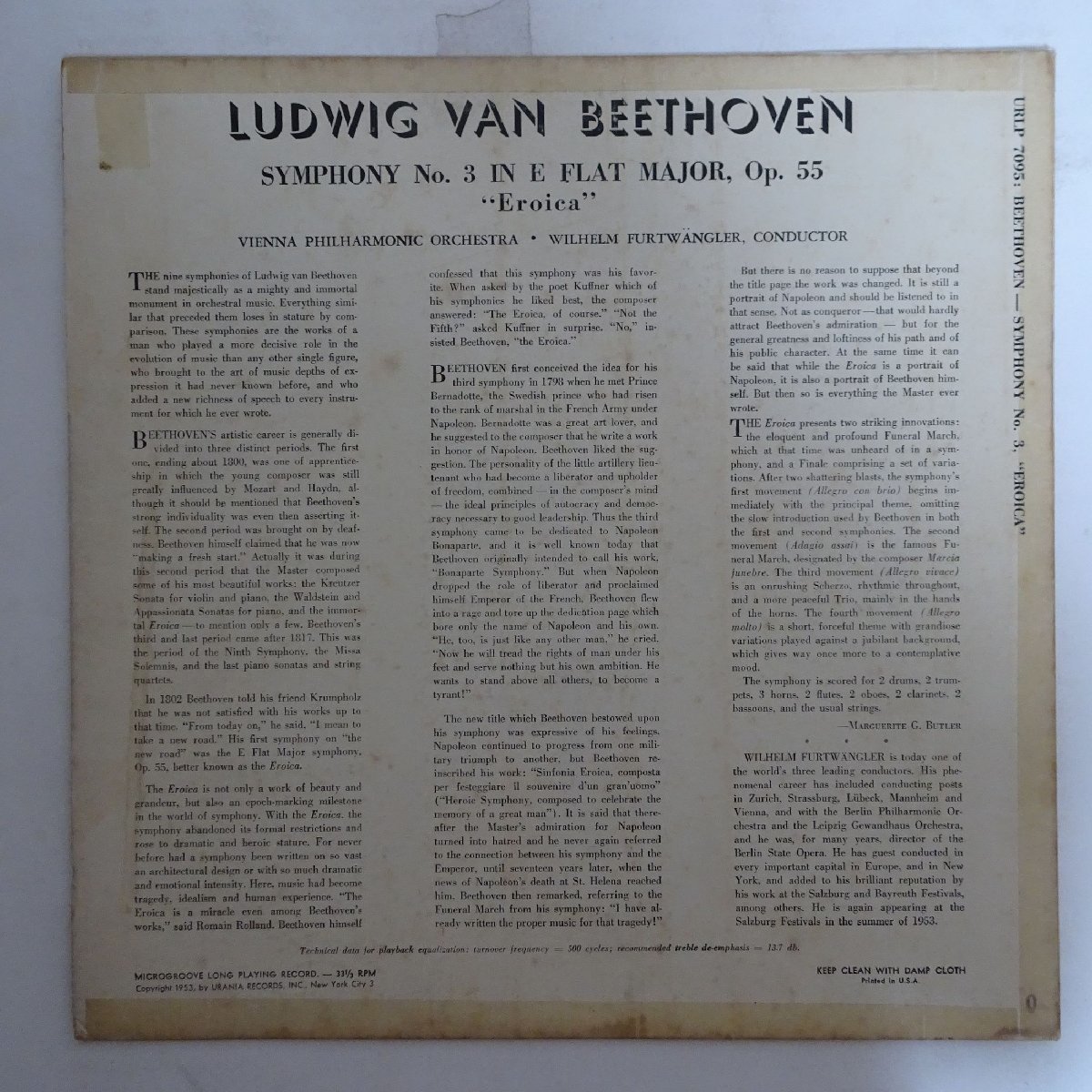 17115847;【超稀少！米URANIA/マト1B-1D】フルトヴェングラー ベートーヴェン/交響曲第3番”英雄” ウラニアのエロイカ_画像2