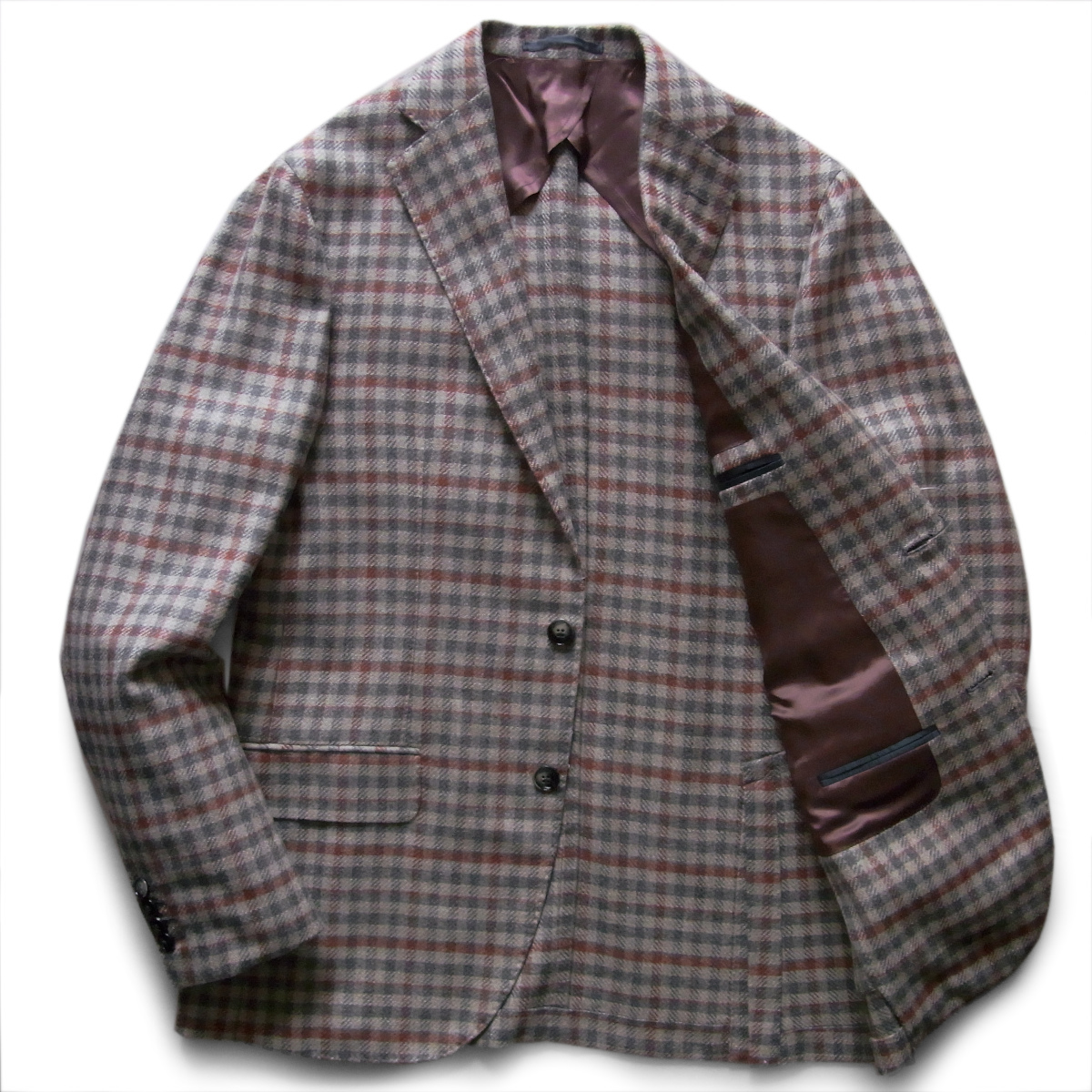 ◇◆BARBA(バルバ)/≪G JIM2≫シブさのあるマイルドな色柄!仕立ての良さが光る2Bシルク混ガンクラブチェックジャケット【50(L~XL)】