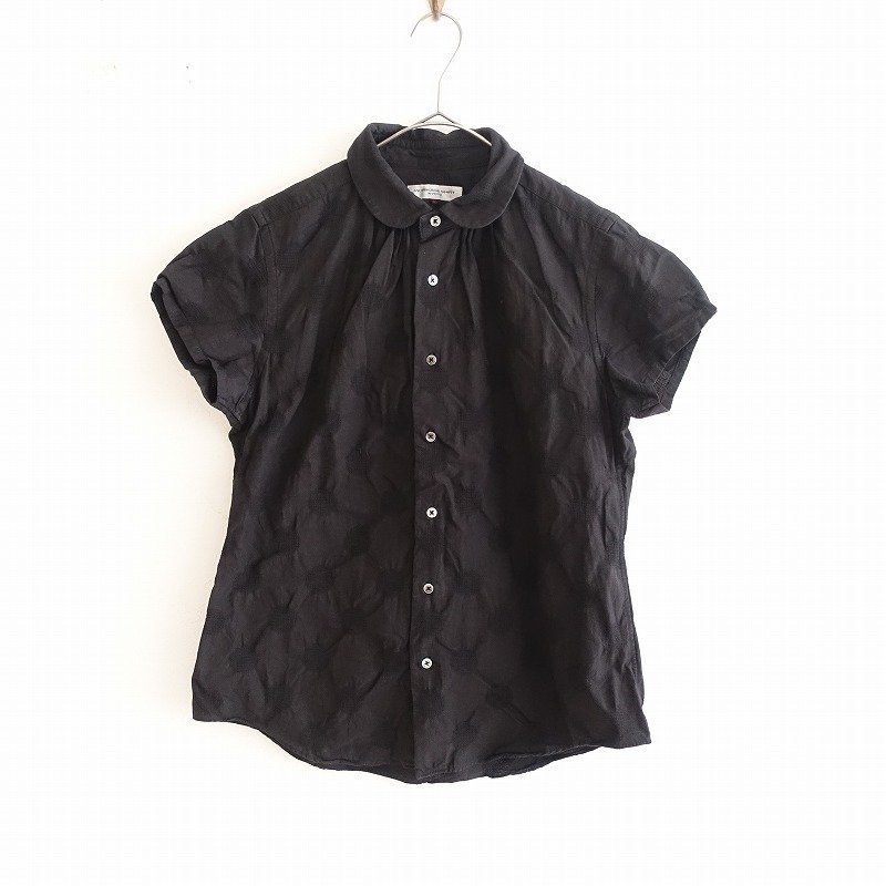 黒染】モリカゲシャツ MORIKAGE SHIRT KYOTO *半袖丸襟ブラウス*S綿麻