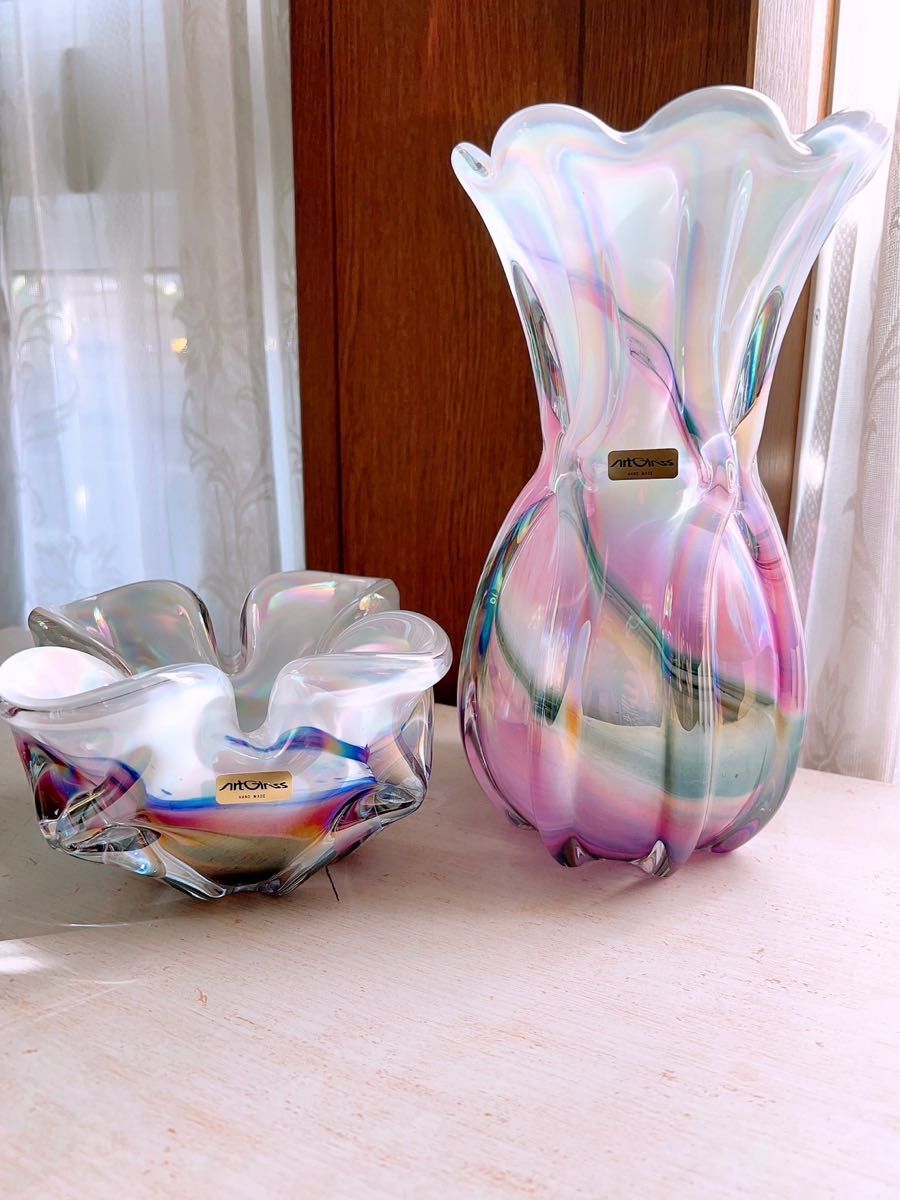 アートグラス 花瓶 2セット オーロラ ガラス ハンドメイド アートグラス 花瓶 2セット オーロラ ガラス ハンドメイド
