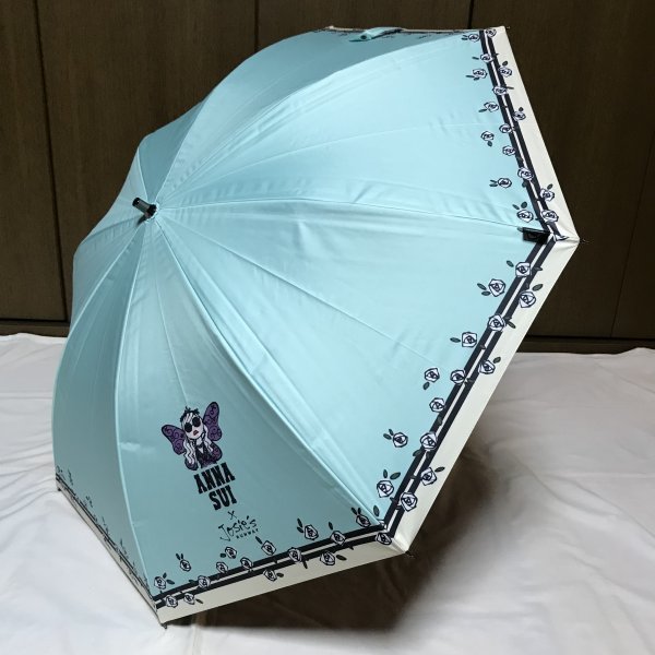 《新品》アナスイ×ジョシーズランウェイ・ANNA SUI × Josie's RUNWAY／ 晴雨兼用傘ショート【ブルー】遮光・UV・遮熱効果（内側黒_画像1