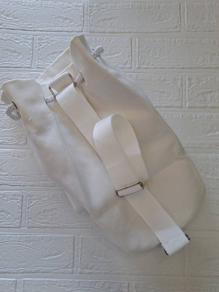 ホワイト ユニセックス パースバッグ 巾着 帆布 キャンバス ショルダーバッグ