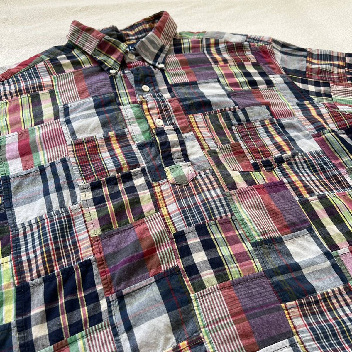 Ralph Lauren ラルフローレン パッチワーク 半袖 シャツ クレイジーパターン XL プルオーバー チェック 大きいサイズ ビッグシルエット