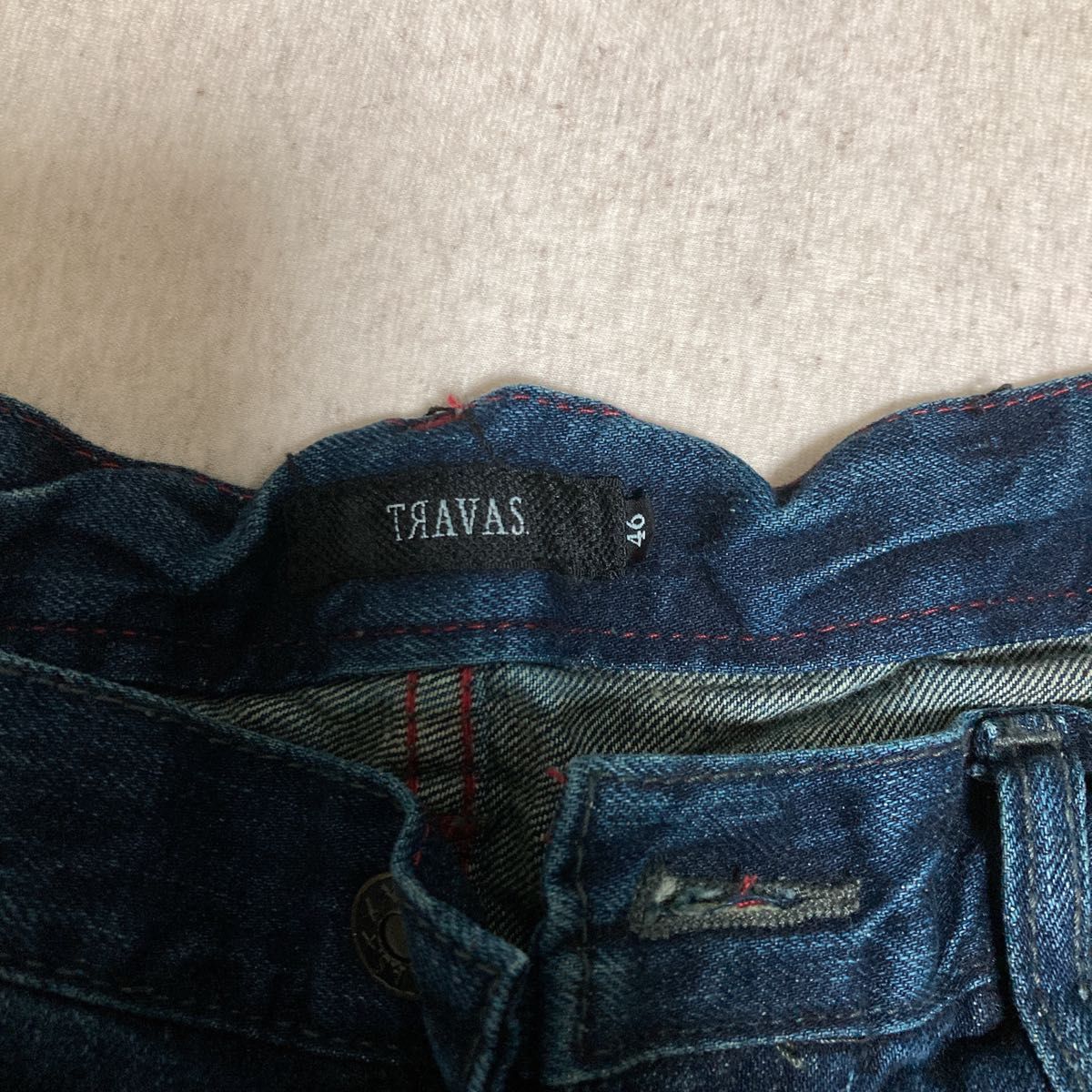 TRAVAS ブーツカットデニム　サイズ46 ヴィンテージ加工　クラッシュ加工　ラメ加工　ブッシュパンツ　フレアパンツ