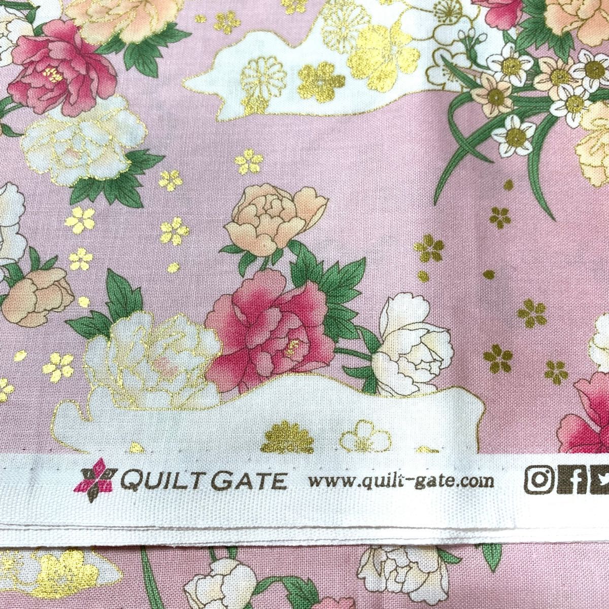キルトゲイト QUILT GATE ハギレ 生地 布 猫 花柄 和柄 ピンク 桃色 110cm×50cm