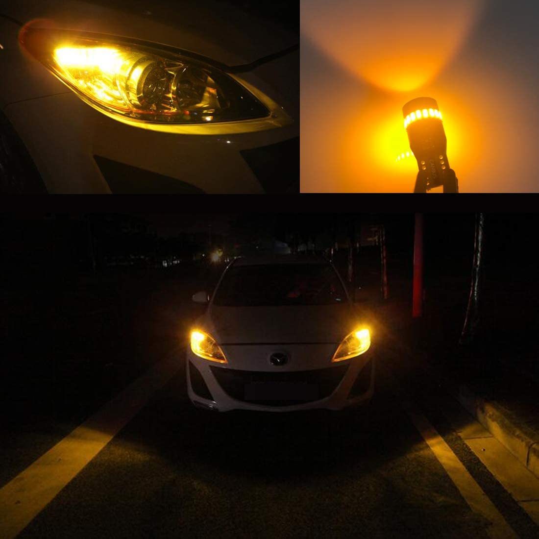 『送料無料』(まぶしい) T10 LED アンバー 無極性 サイドウインカー 最新型 レンズ W5W LEDバルブ 360°　12V 2個　黄　Br ランプ　ライト_画像2
