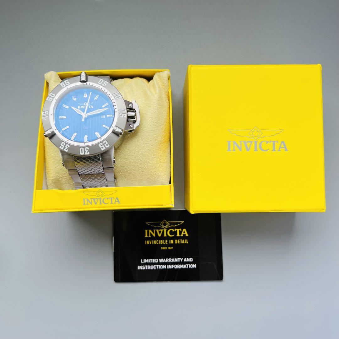 INVICTA インビクタ 腕時計 サブアクア メンズ ブルー シルバー 新品 クォーツ デイト デカ重 50mm 電池式 ブランド 銀 青 おしゃれ  重厚