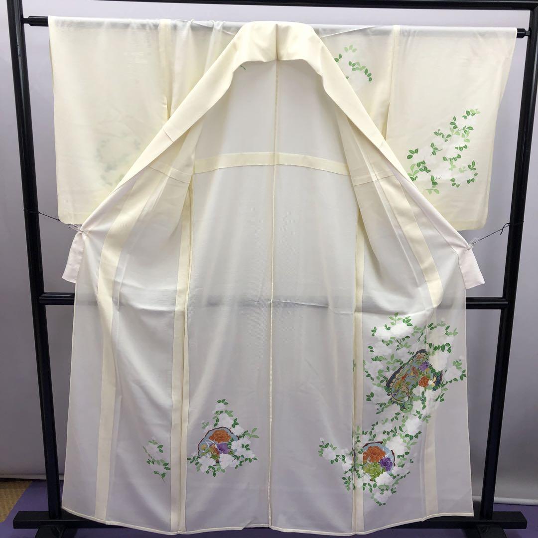 3092 絽 訪問着 淡レモンイエロー 鏡 鳥 牡丹 | activoskateshop.com