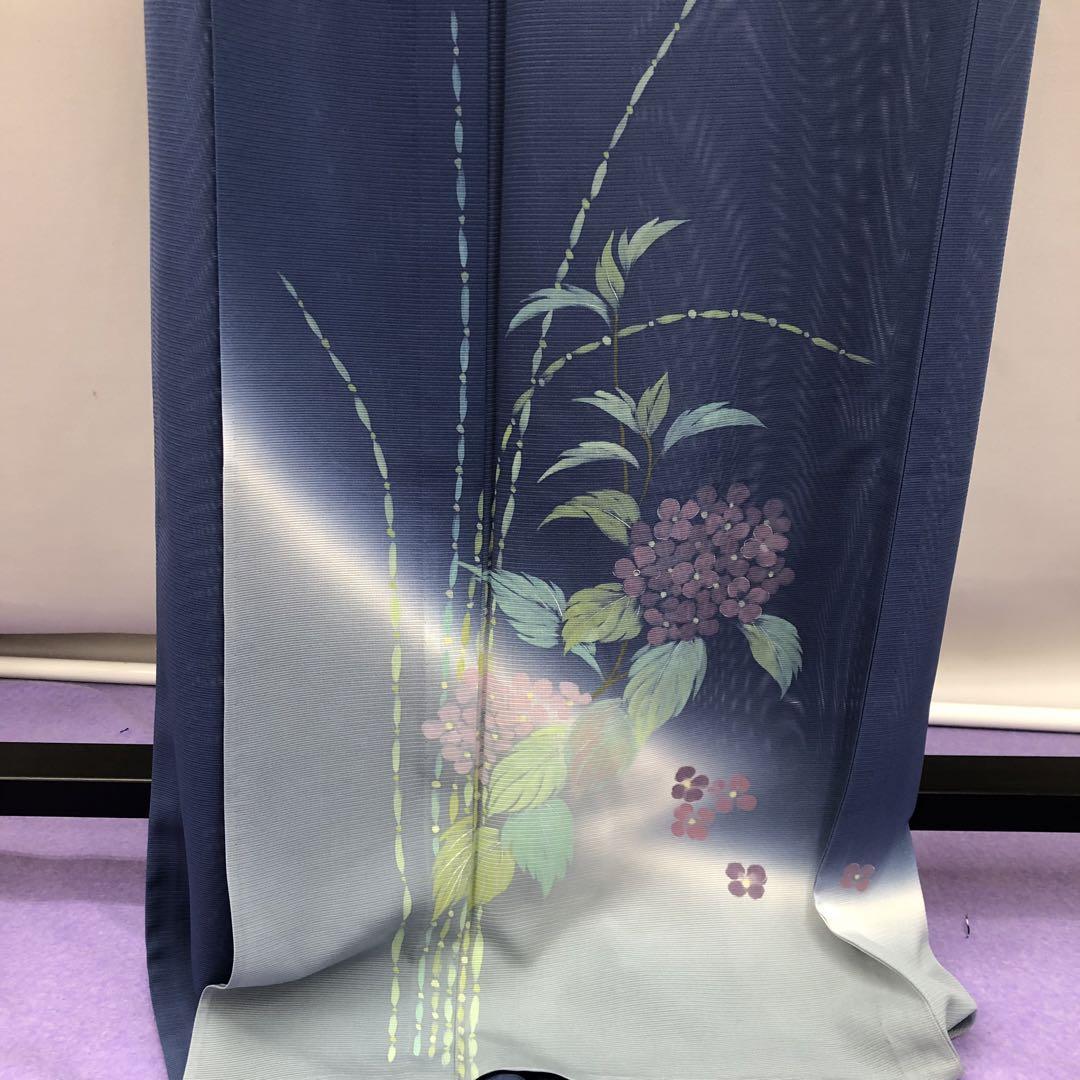 3095 訳有り 訪問着 夏着物 ねじ梅紋 紫陽花 トクサ 薄鉄紺 | www