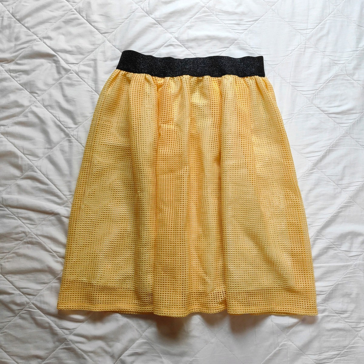 ★送料無料★ C.D.S BASIC　レディース　スカート　フレアースカート　ウェストゴム　黄色　イエロー　春夏　スカート　メッシュ