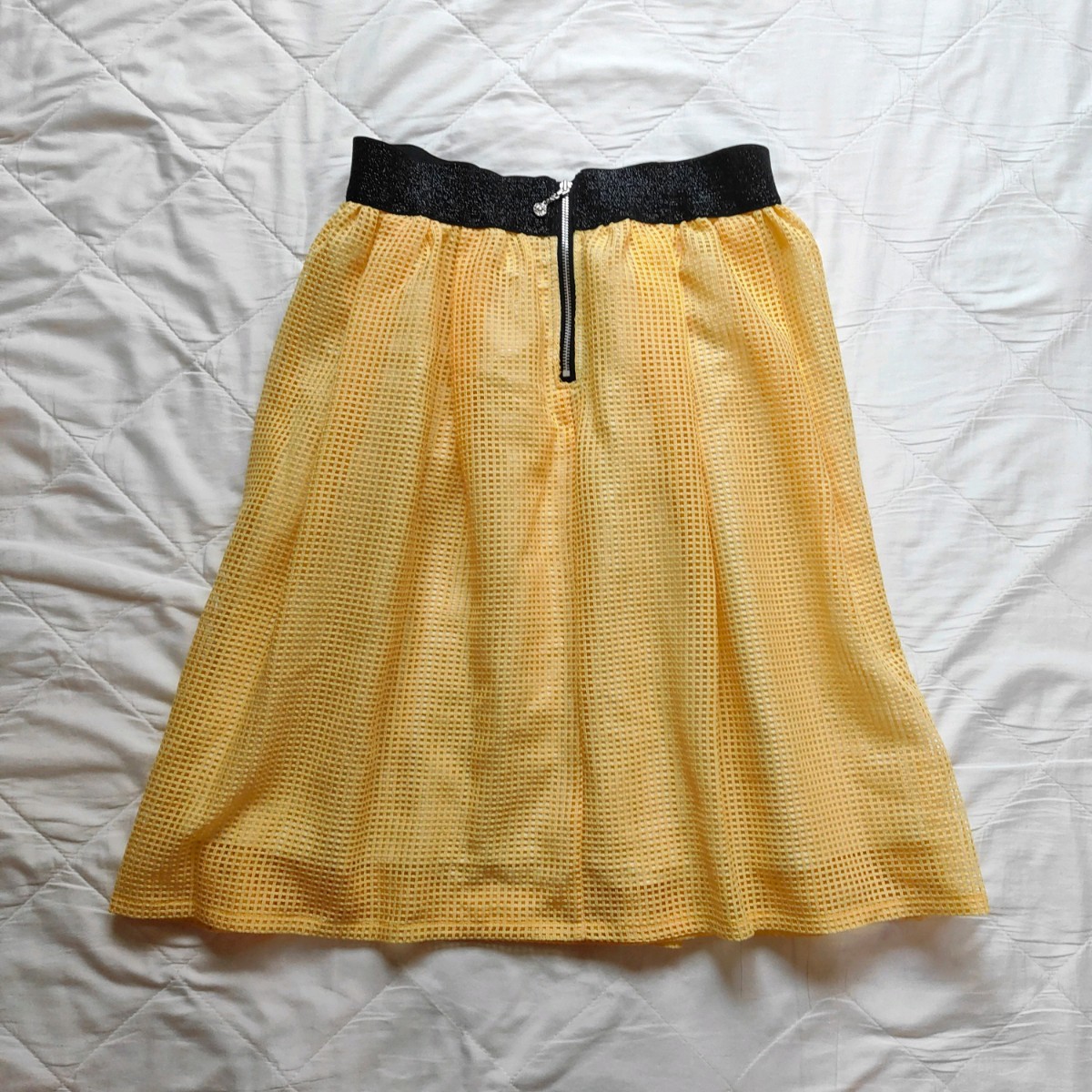 ★送料無料★ C.D.S BASIC　レディース　スカート　フレアースカート　ウェストゴム　黄色　イエロー　春夏　スカート　メッシュ