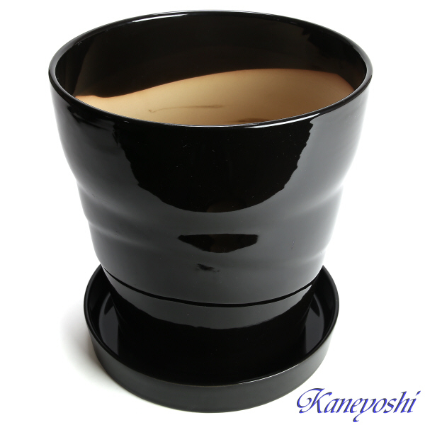 植木鉢 おしゃれ 安い 陶器 サイズ 23cm MBC24 7.5号 ブラック 受皿付 室内 屋外 黒 色_画像3