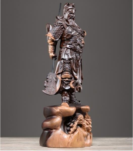 仏教工芸 精密細工 関羽像 精密彫刻 極上品 黒檀木 仏師で仕上げ品 武