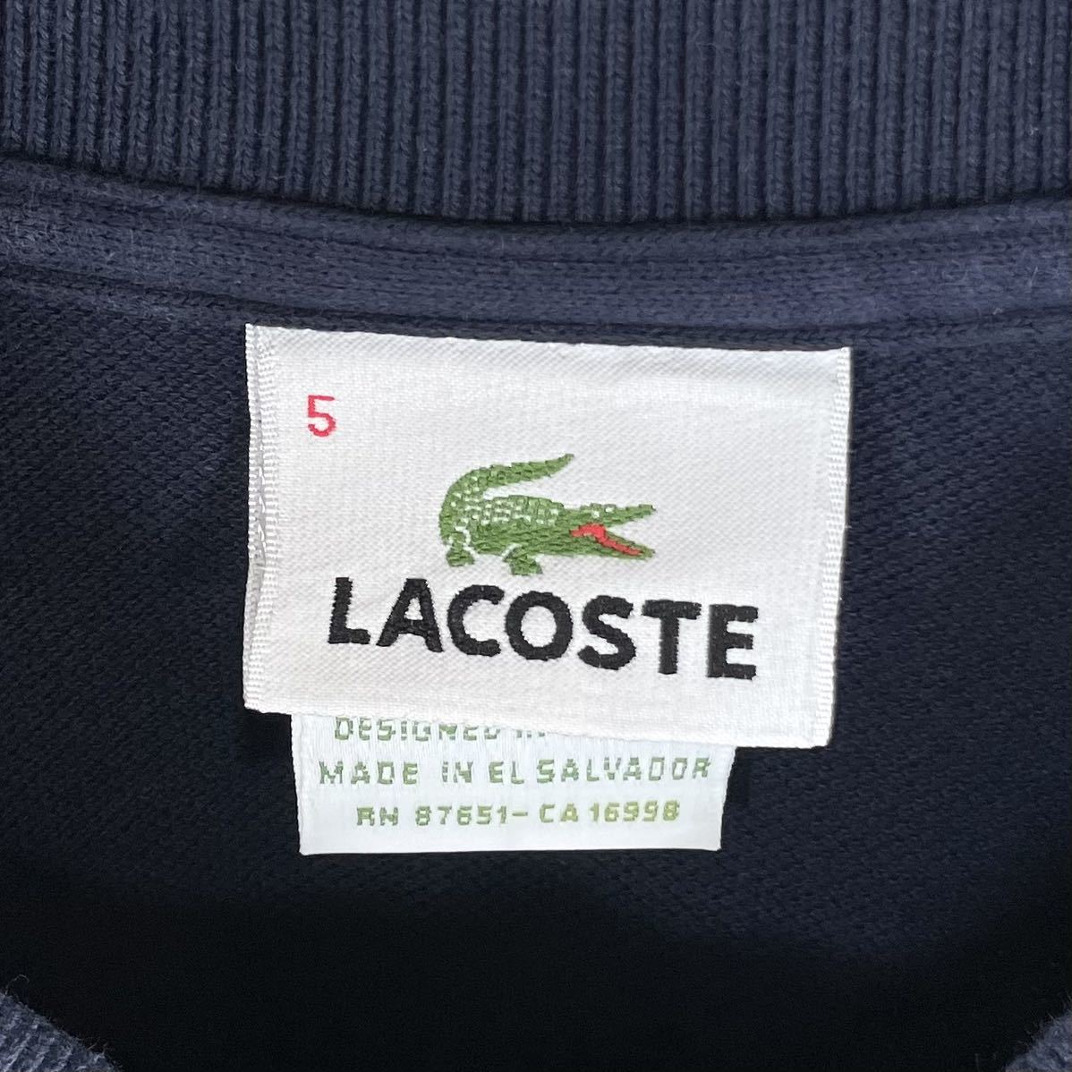 【王道ブランド】【クラシカルスタイル】【人気カラー】LACOSTE ラコステ ワニ 鹿の子 半袖ポロシャツ サイズ5 ネイビー 紺 L相当 古着