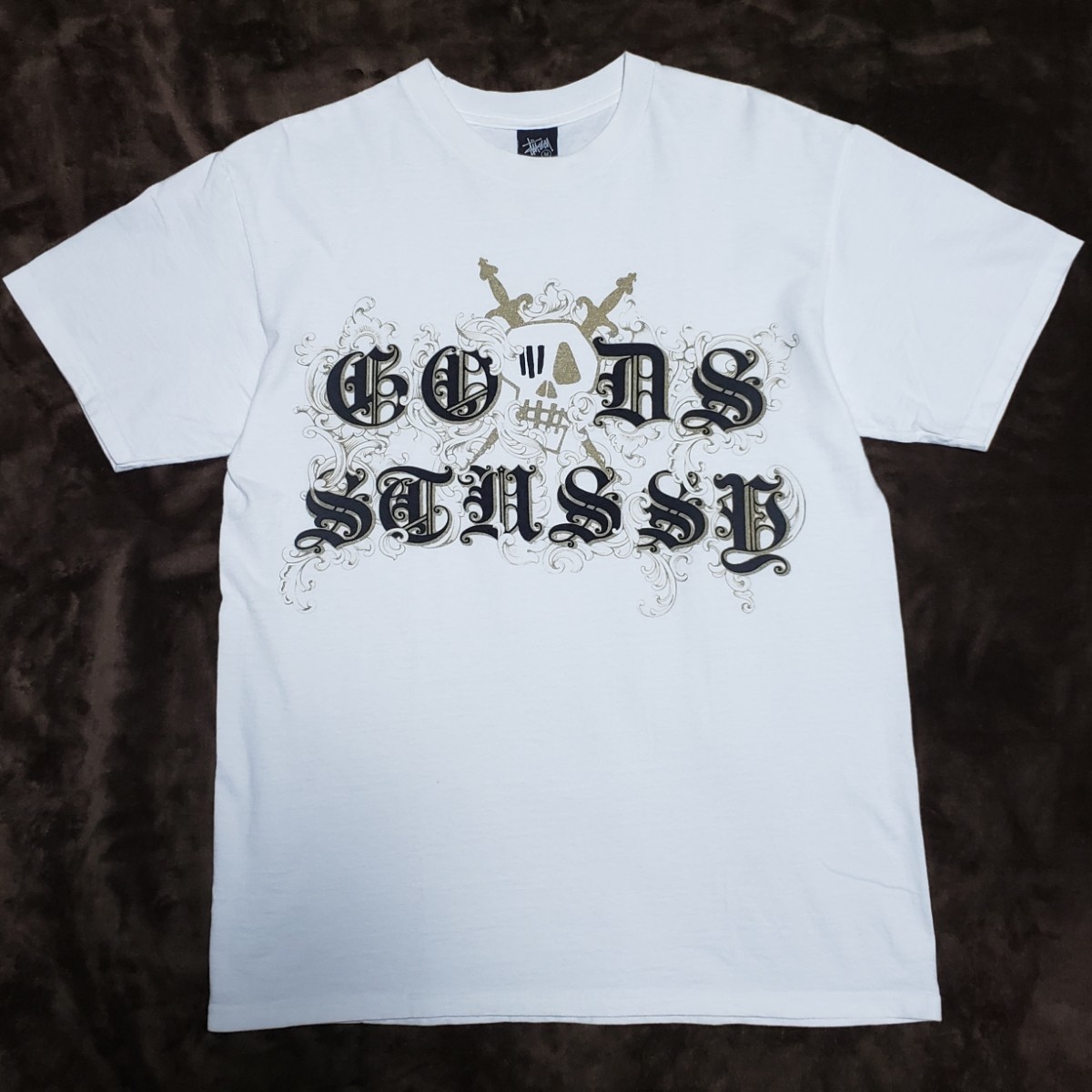 希少 限定 レア STUSSY × GOODS SKULL LOGO TEE ステューシー N4 グッズ コラボ Tシャツ M スカル ロゴ 白 SSLINK OLD 90 00s VINTAGE USA_画像1